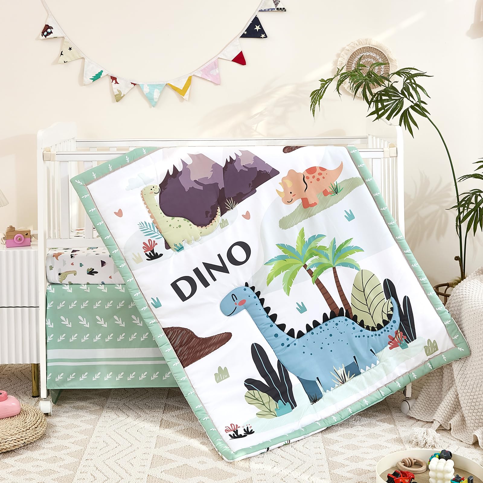 NacoMoco dinosaur crib sheet offers soft, breathable fabric for all-season comfort