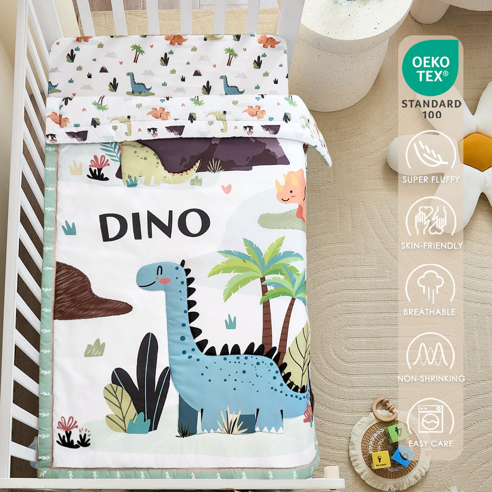 NacoMoco dinosaur crib skirt adds tidy look and playful nursery style