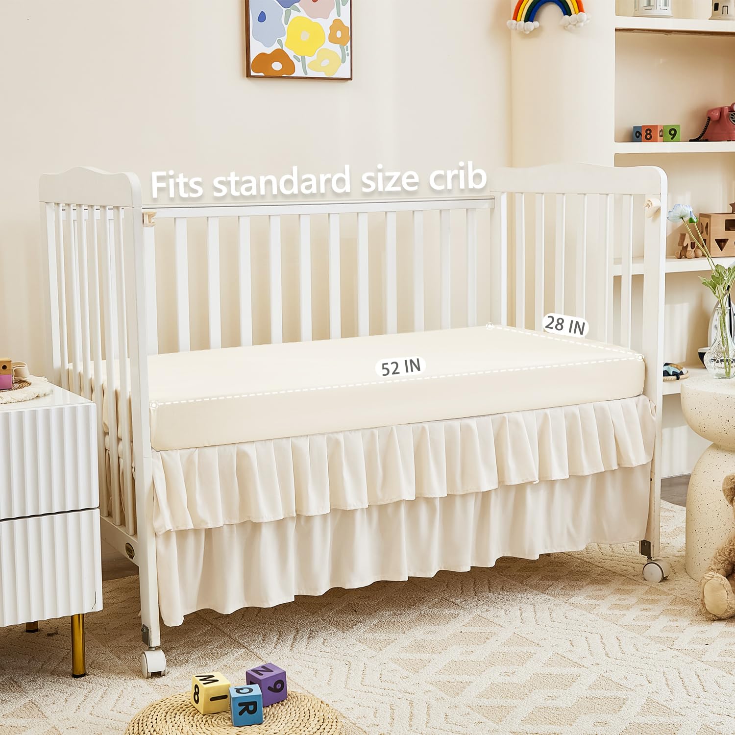 NacoMoco nursery solid-color ensemble promotes calm, serene crib environment.