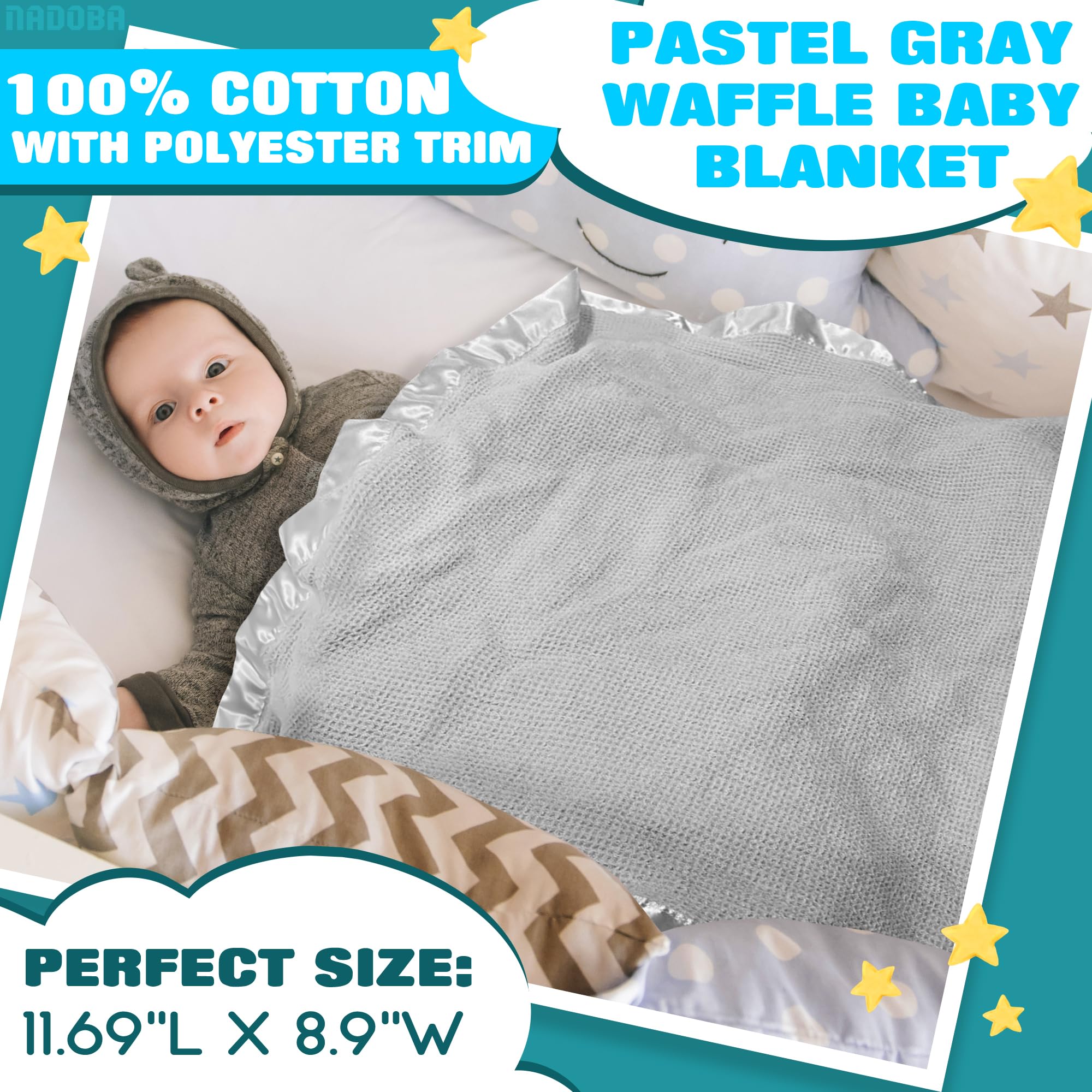 NADOBA satin trim edge detail highlights premium finish and gentle touch against baby's skin