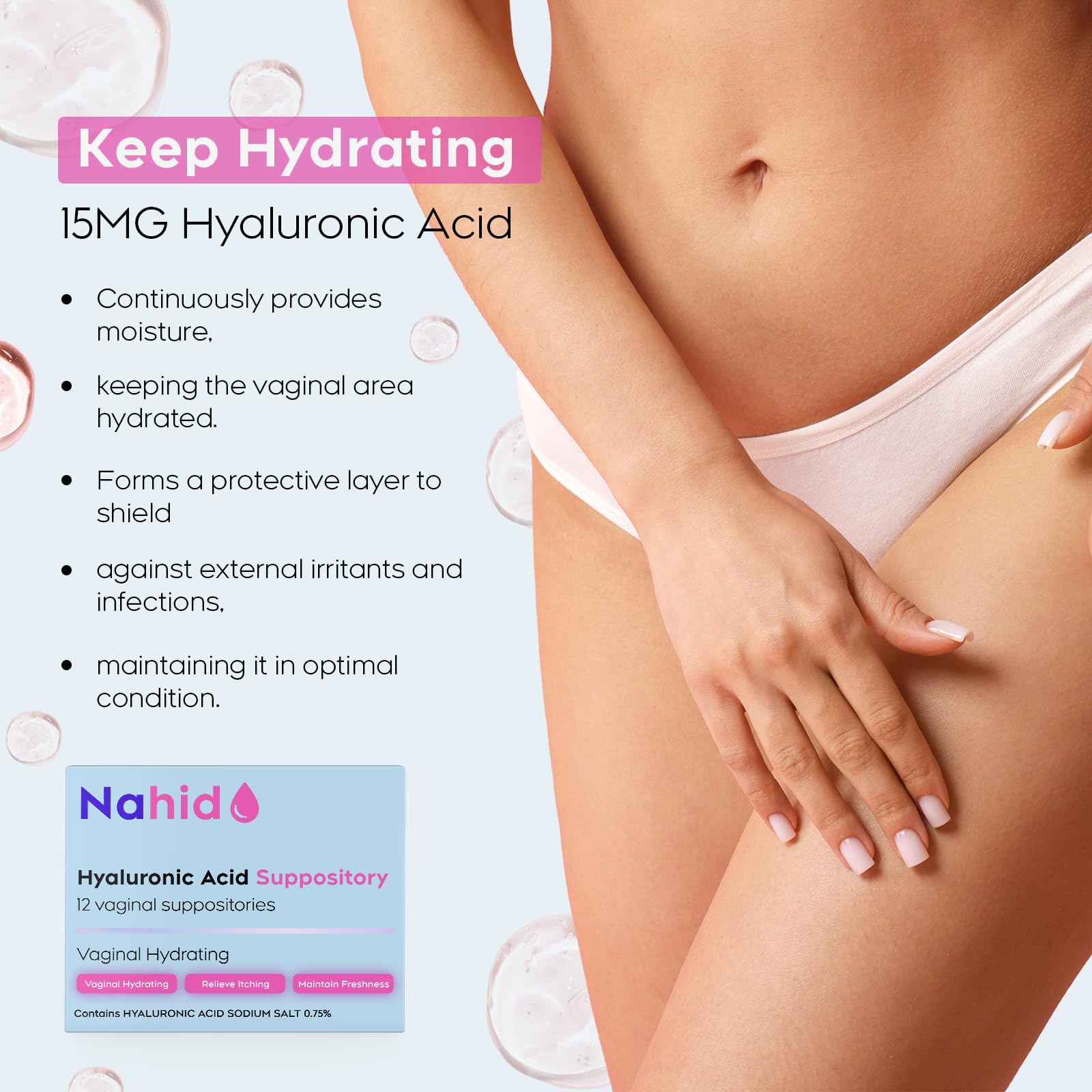 Nahid natural pH-balanced composition image promoting healthy intimate environment.