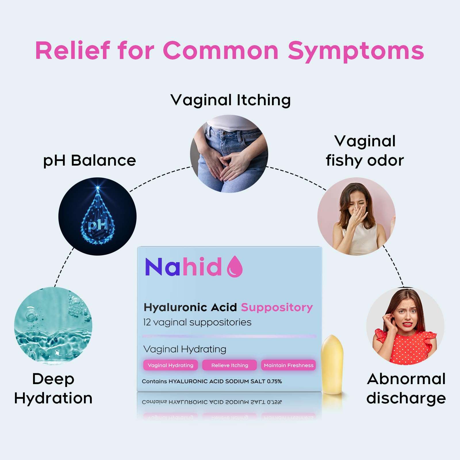 Nahid vegan gluten-free label emphasizing safe, plant-based formula.