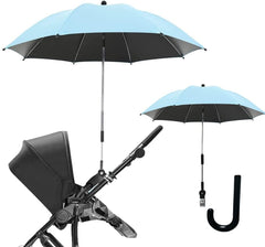 Nakazawa clip-on umbrella for stroller side view providing shaded comfort on outings.