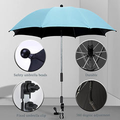 Nakazawa base clamp attaches securely to most strollers for stable shade.