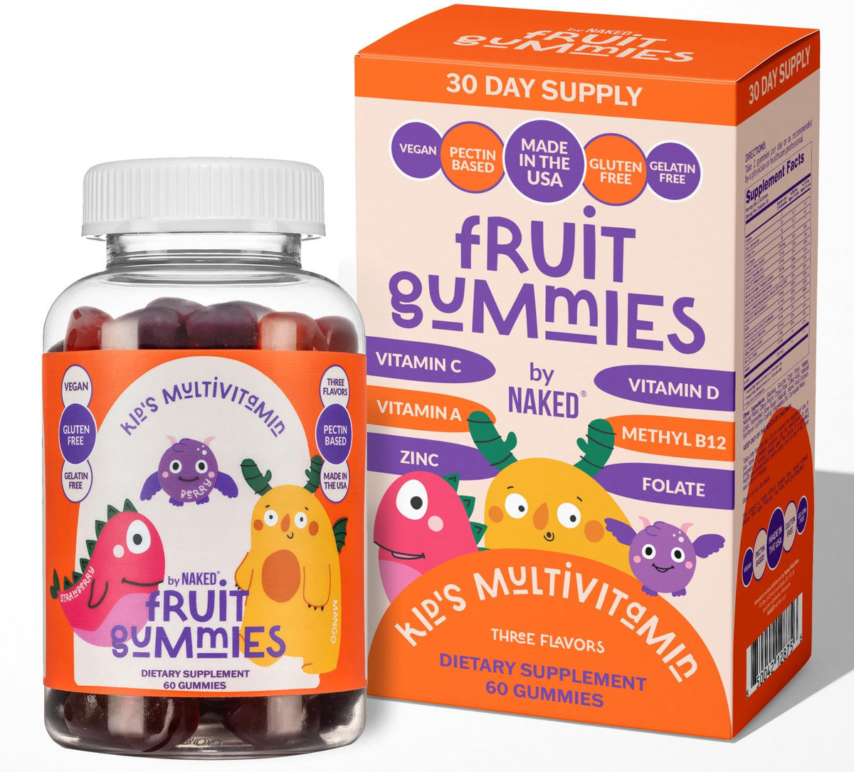 NAKED Nutrition Kids Vitamin Gummies bottle with strawberry flavor for daily routine.