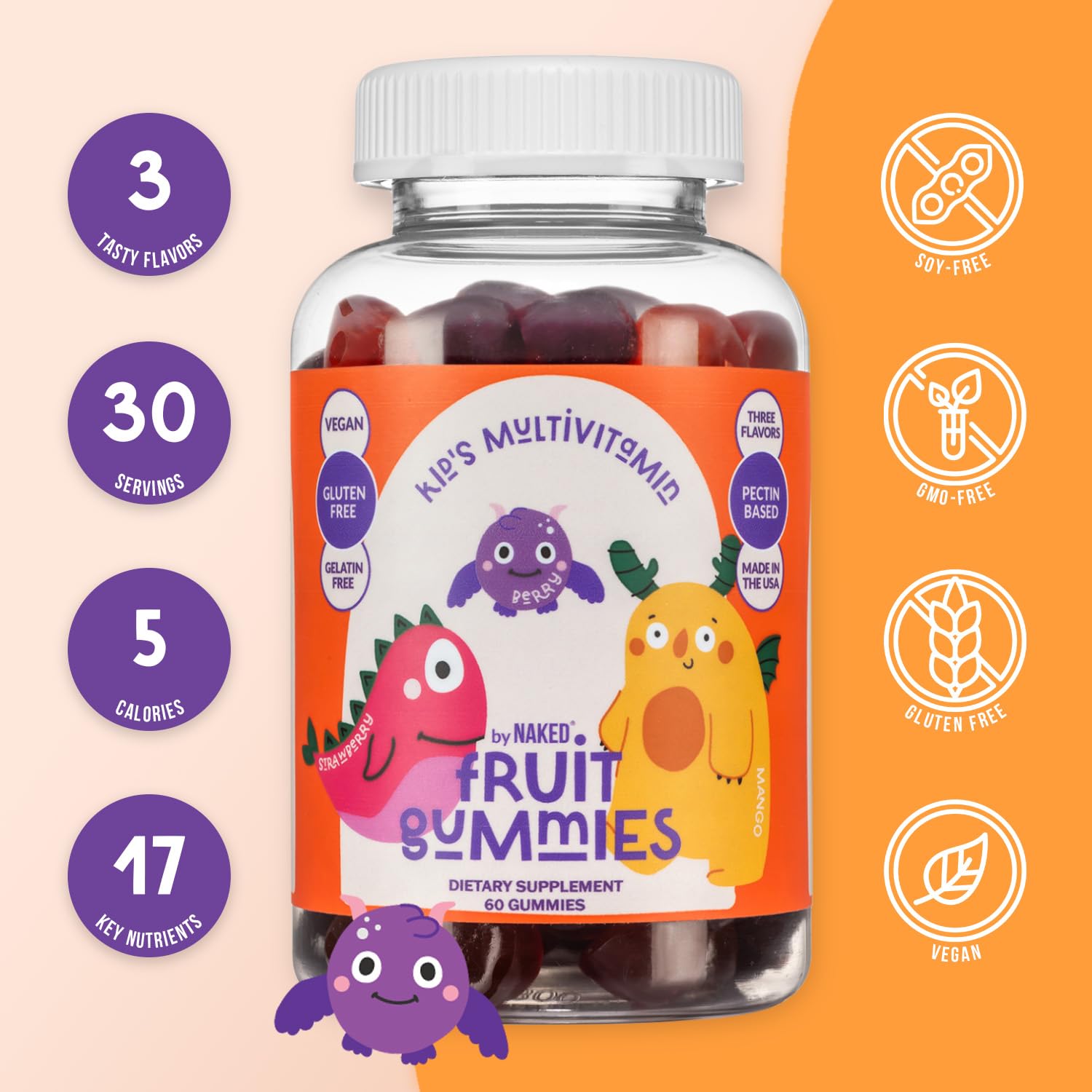 NAKED Nutrition gummies close up showing chewy texture kids enjoy.