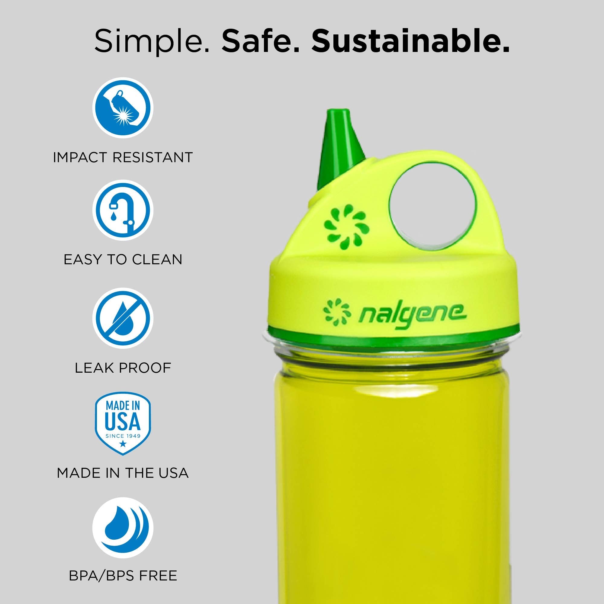 Nalgene Grip-N-Gulp soft-touch lid close-up, comfortable sipping for toddlers.