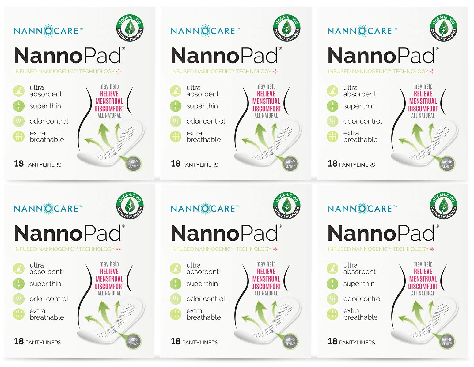 NannoPad organic pantyliner packaging image showing ultra-thin design for discreet protection.
