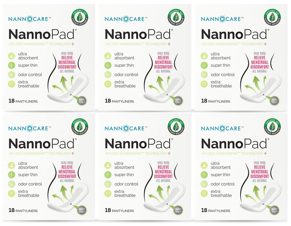 NannoPad organic pantyliner packaging image showing ultra-thin design for discreet protection.