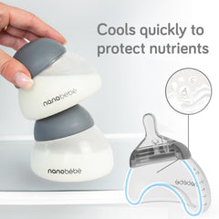 Nanobébé anti-colic bottle with triple-vented nipple minimizes air intake for calmer feeding.