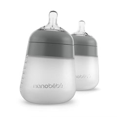 Nanobebe Flexy anti-colic silicone bottle design promotes a calm latch during feeds