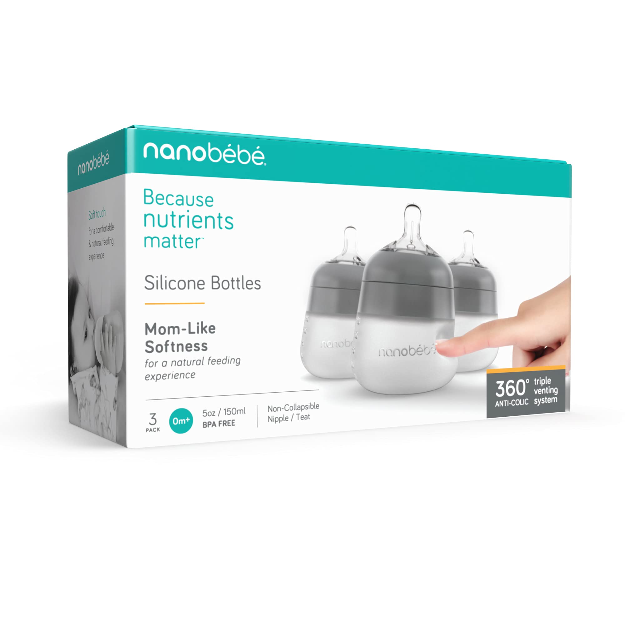 Nanobebe Flexy gray 3-pack for versatile feeding options