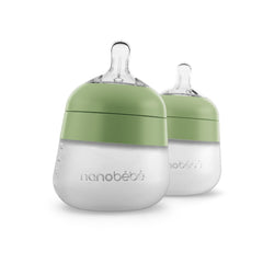 Nanobébé Flexy sage bottle 5 oz with easy-grip body for quick feeds.
