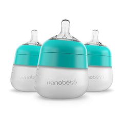 Nanobébé Flexy teal 5 oz bottle with soft, familiar feeding feel.