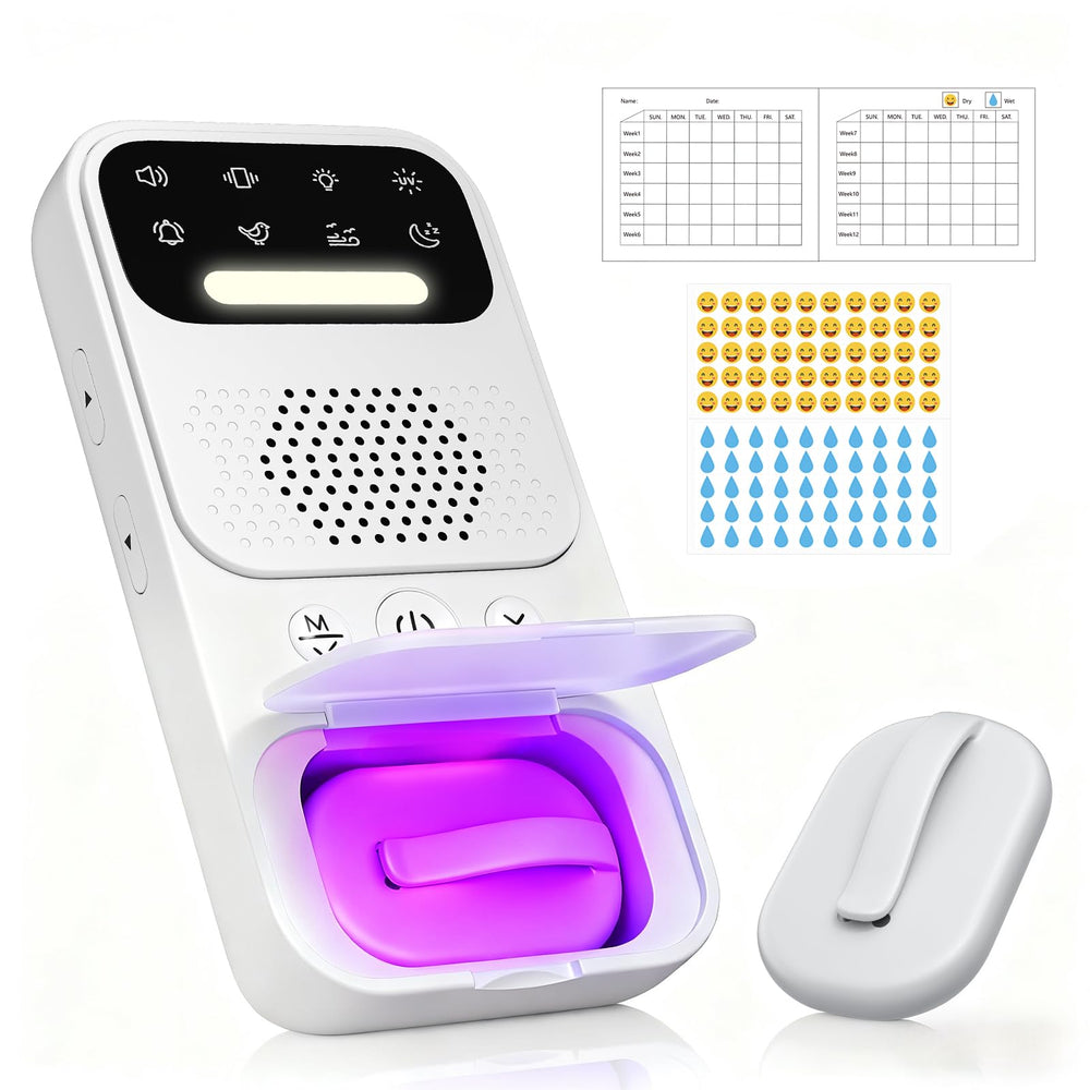 NantFun wireless bedwetting alarm sensor clip attached to sleepwear for quick alerts