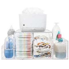 NANYEZH acrylic diaper caddy on changing table with clear view for quick diaper changes