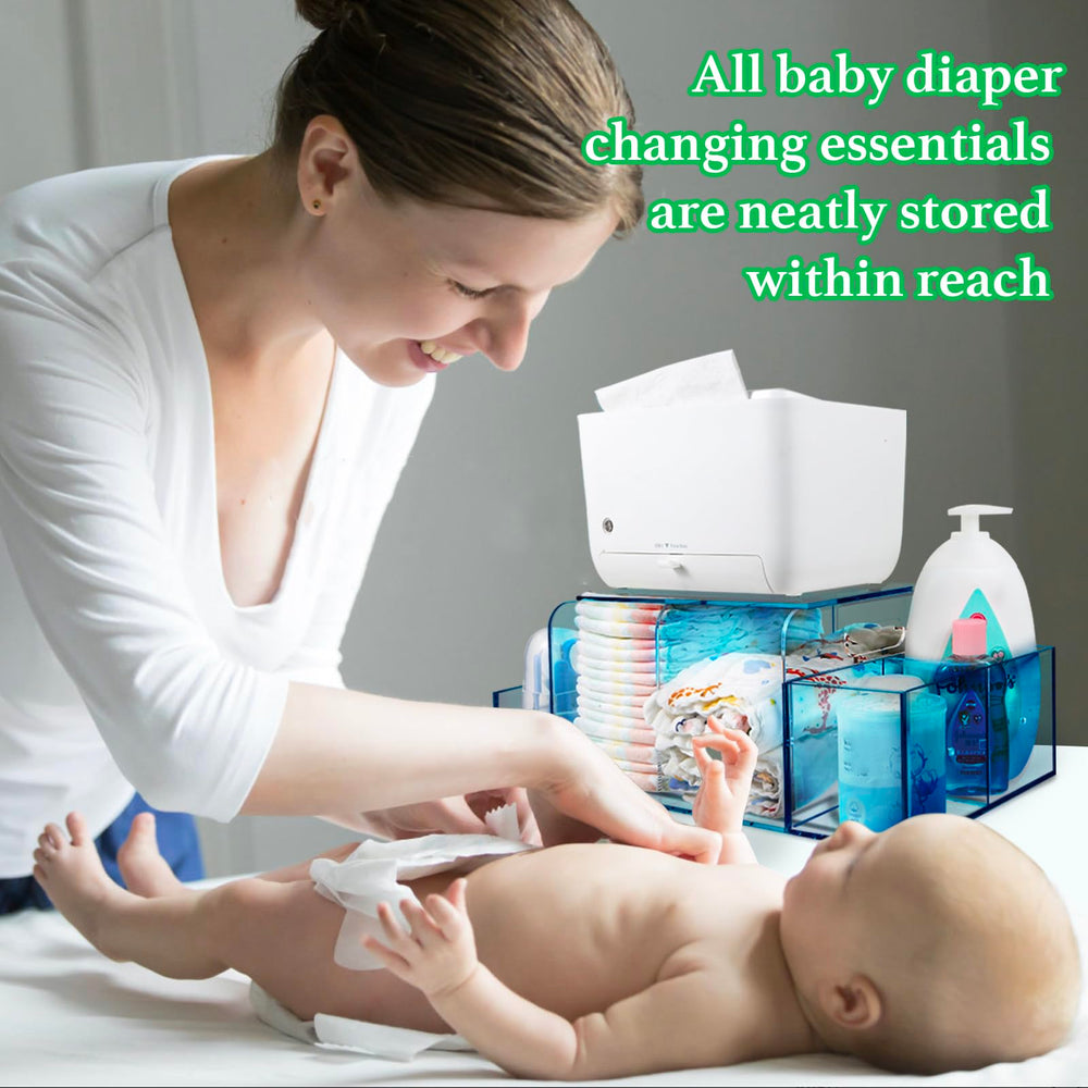 NANYEZH acrylic diaper caddy clear design enabling quick access and organization.