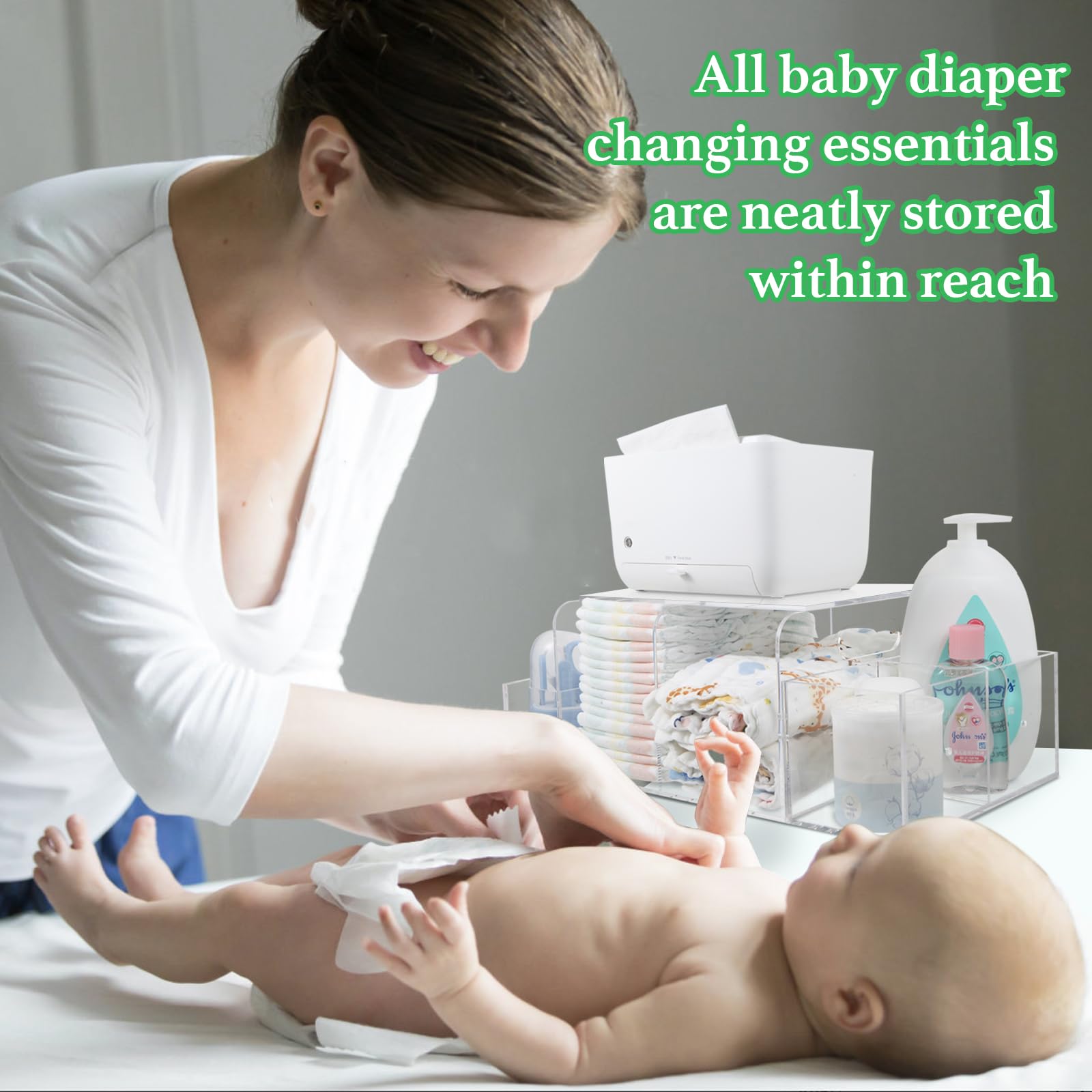 NANYEZH acrylic diaper caddy with detachable compartments for flexible storage