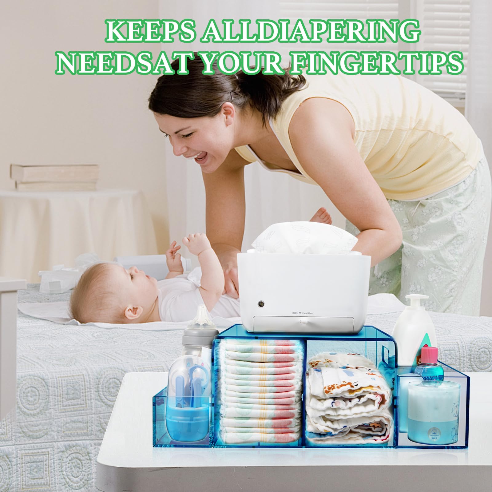 NANYEZH acrylic diaper caddy top tray designed to hold wipes or a warmer.