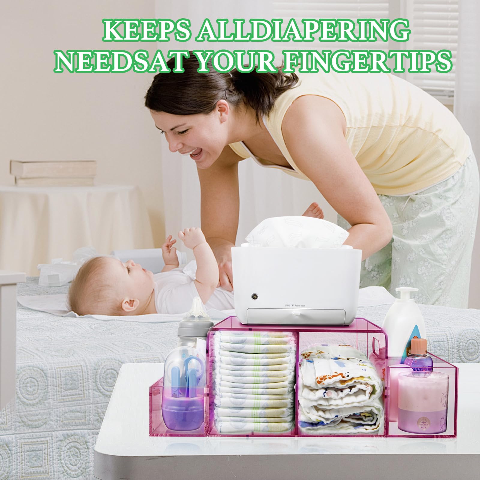 NANYEZH acrylic diaper caddy top wipes tray ready for quick diaper changes.