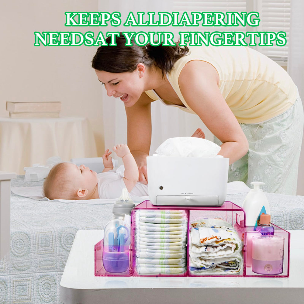 NANYEZH acrylic diaper caddy top wipes tray ready for quick diaper changes.