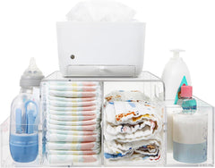 NANYEZH Diaper Caddy crystal clear acrylic for quick diaper and wipe access.