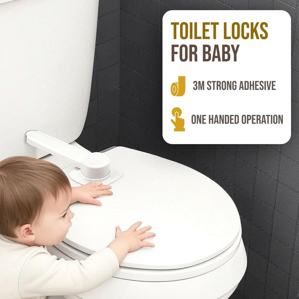 NANZO toilet lock demonstrates one-handed operation for quick adult access.