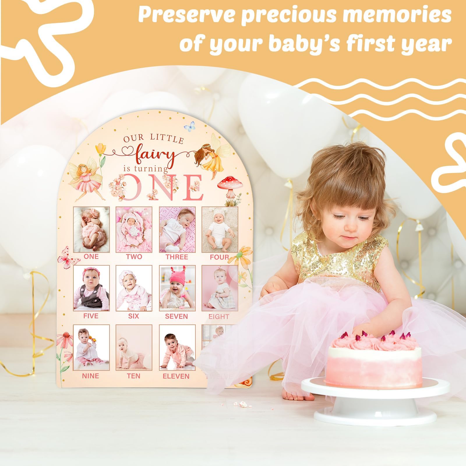 Naozinebi 12 month milestone display includes adhesive dots for easy setup