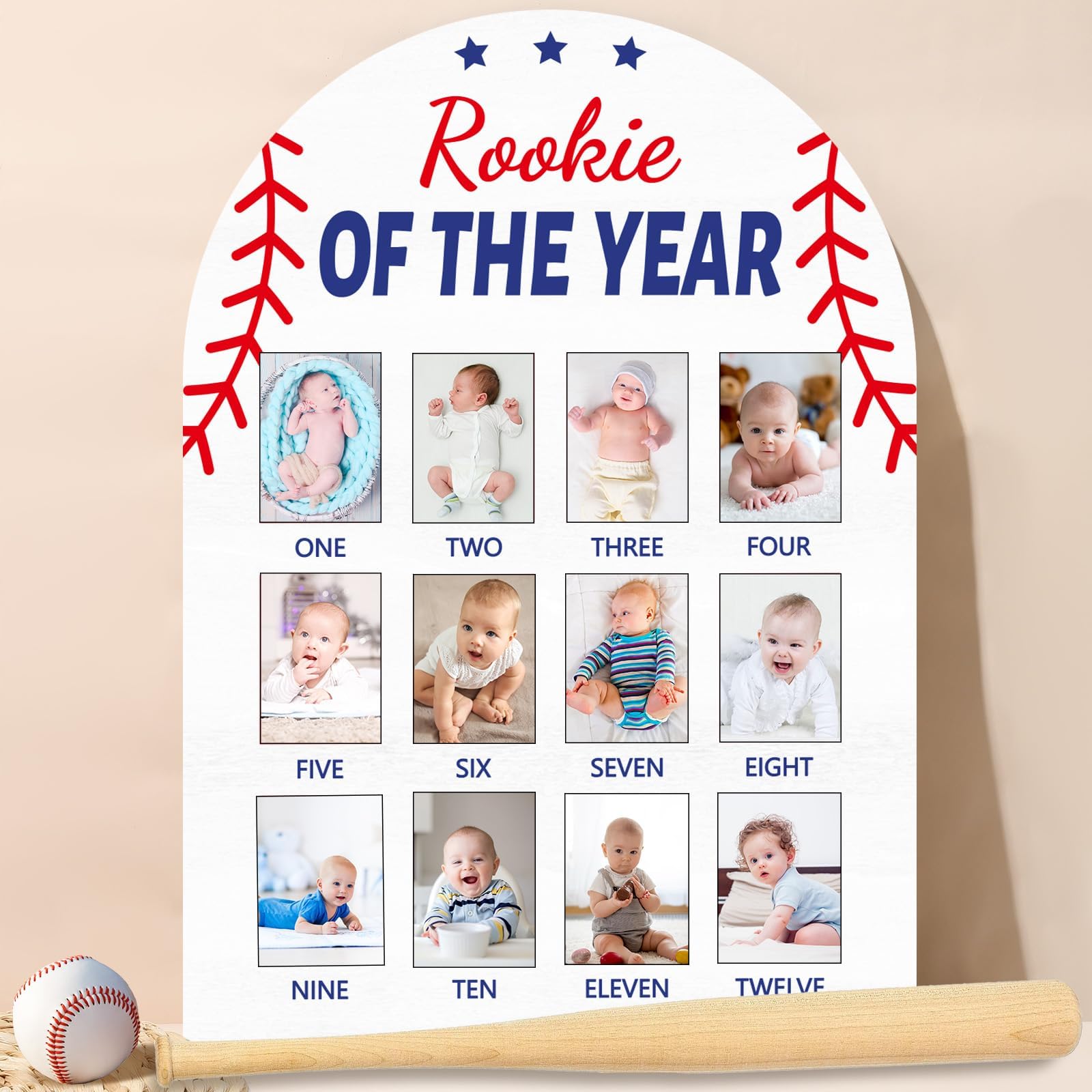 Naozinebi Baseball First Year Photo Board with a sturdy wooden base for keepsake memories