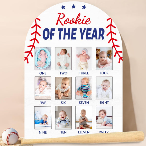 Naozinebi Baseball First Year Photo Board with a sturdy wooden base for keepsake memories