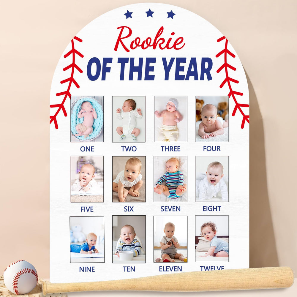 Naozinebi Baseball First Year Photo Board with a sturdy wooden base for keepsake memories