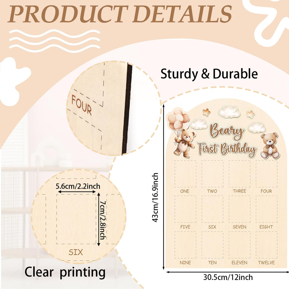 Naozinebi bear-themed wood sign decor for birthday celebrations and photos