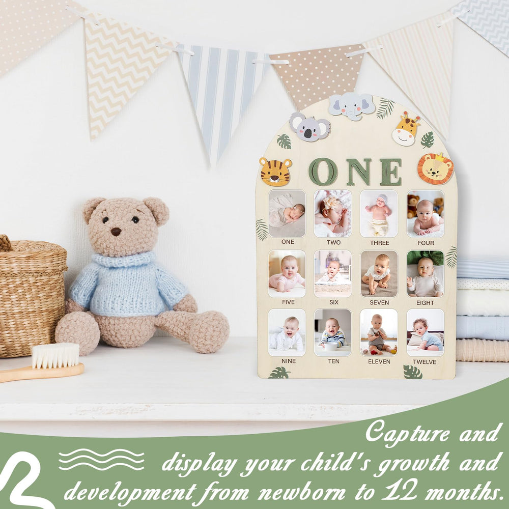 Naozinebi birthday party keepsake decor showcasing baby's growth timeline.