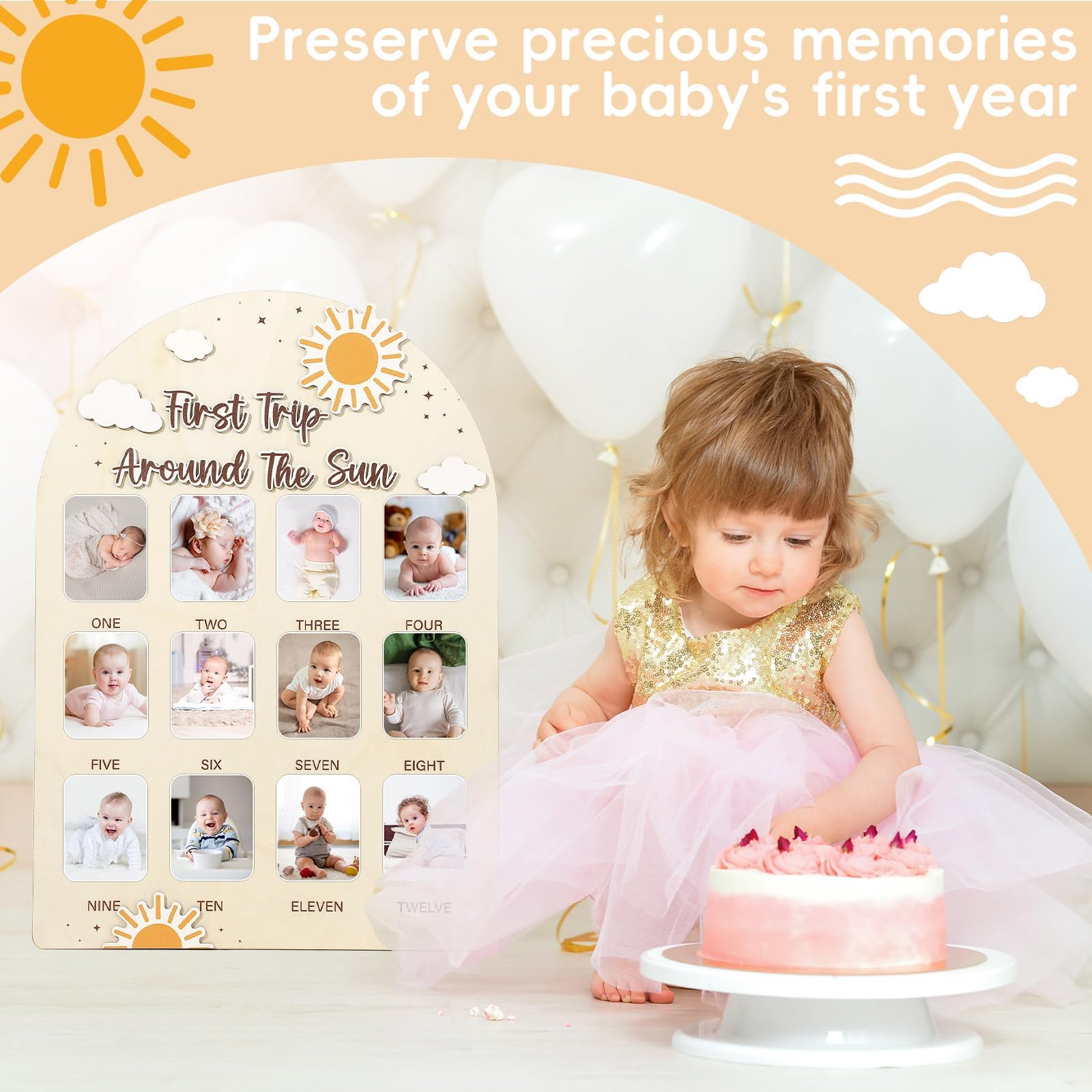 Naozinebi sun design keepsake decor for baby showers and celebrations.