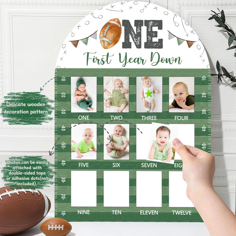 Naozinebi football milestone frame adds a sporty touch to baby boy memories.