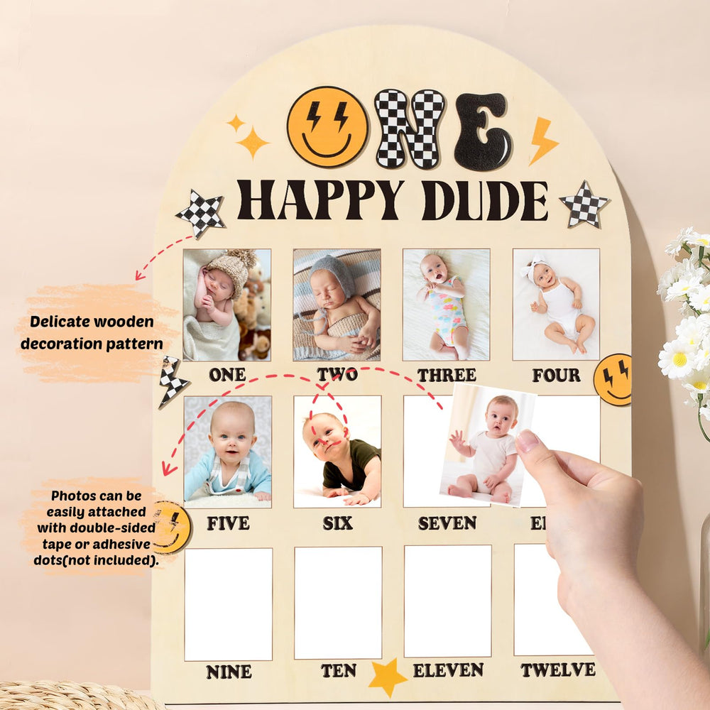 Naozinebi One Happy Dude photo board closeup of a cheerful smile face for nursery decor.