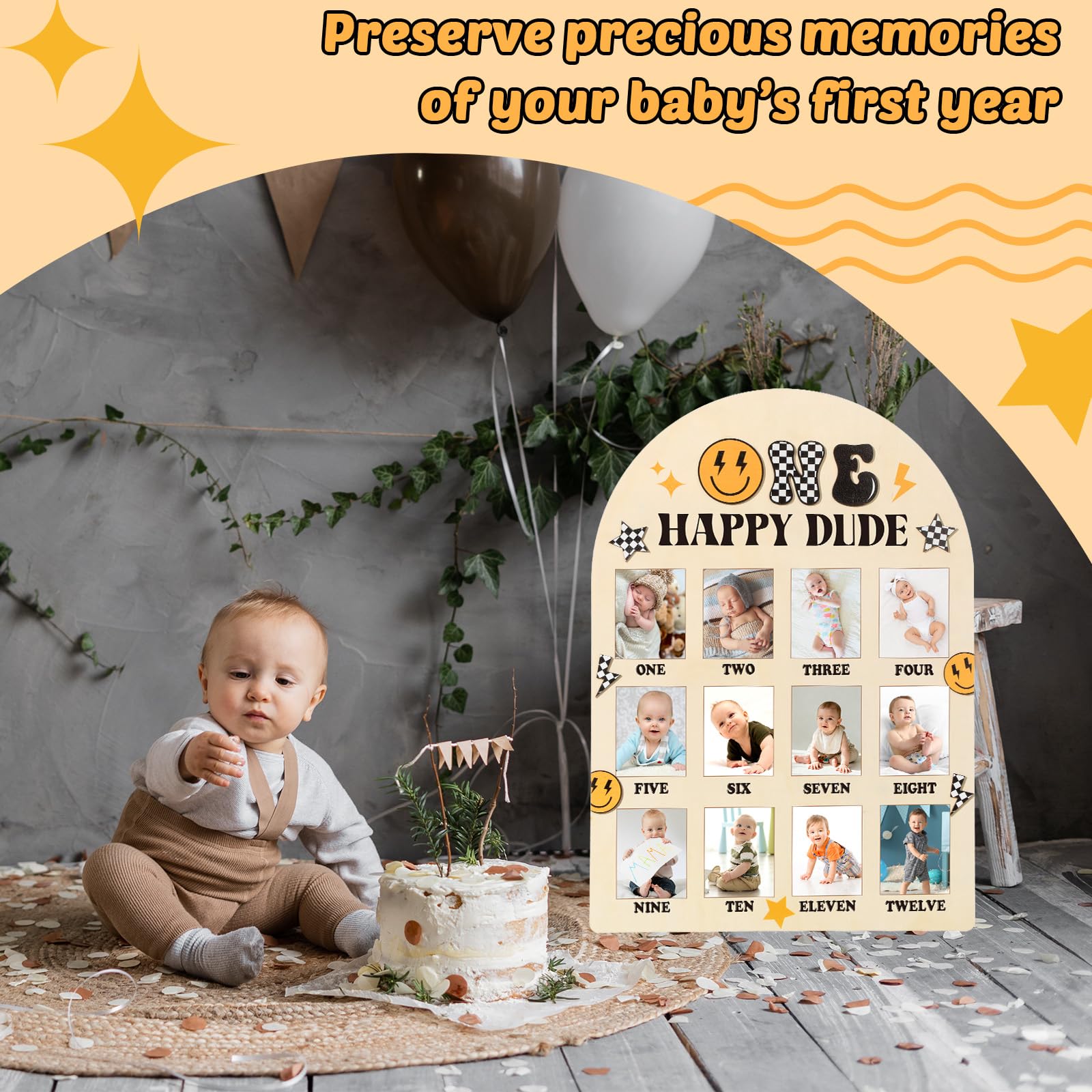 Naozinebi One Happy Dude photo board in a nursery setting with versatile decor appeal.