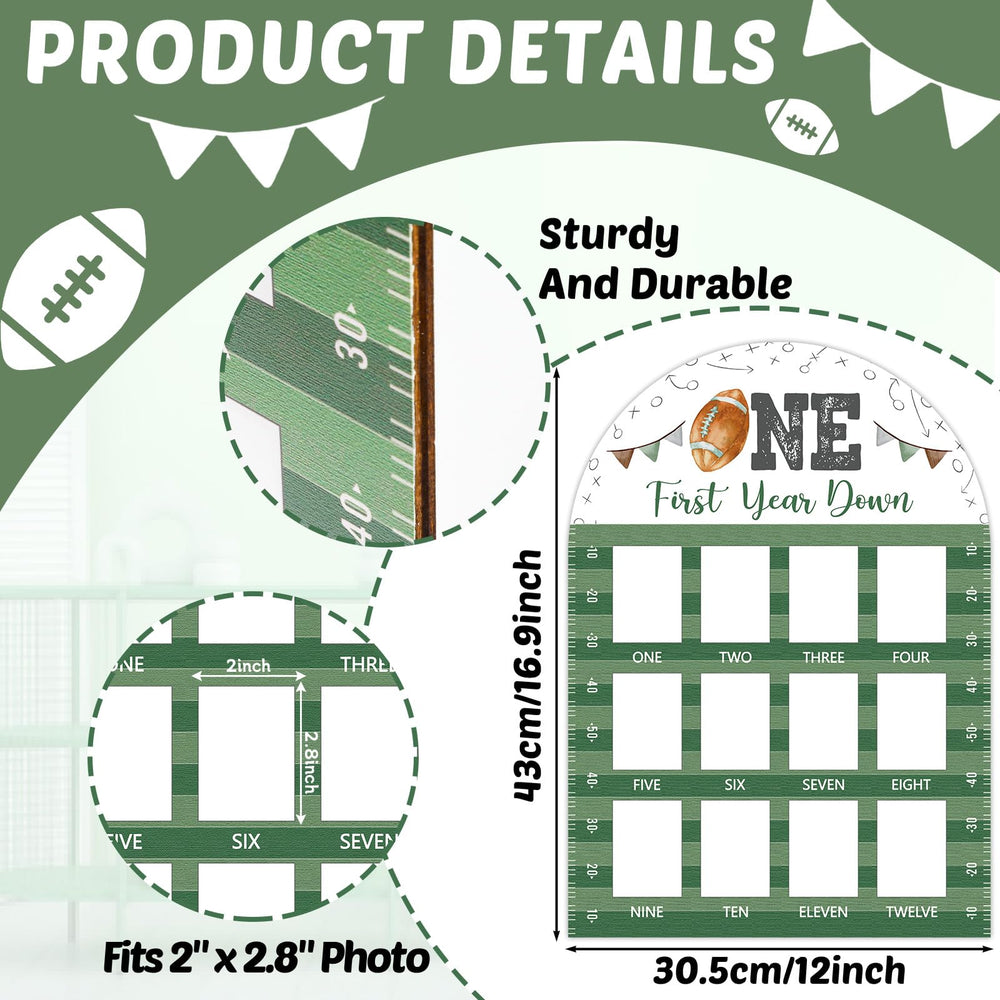 Naozinebi one year down photo frame showcases 12 months in a football-themed keepsake.