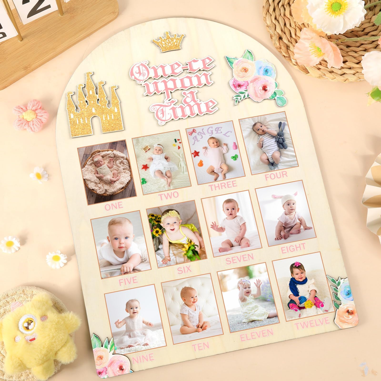 Naozinebi Princess First Year Board solid wood sign provides durable keepsake
