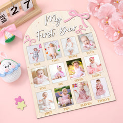 Naozinebi soft arch with pink bow detail on wood board