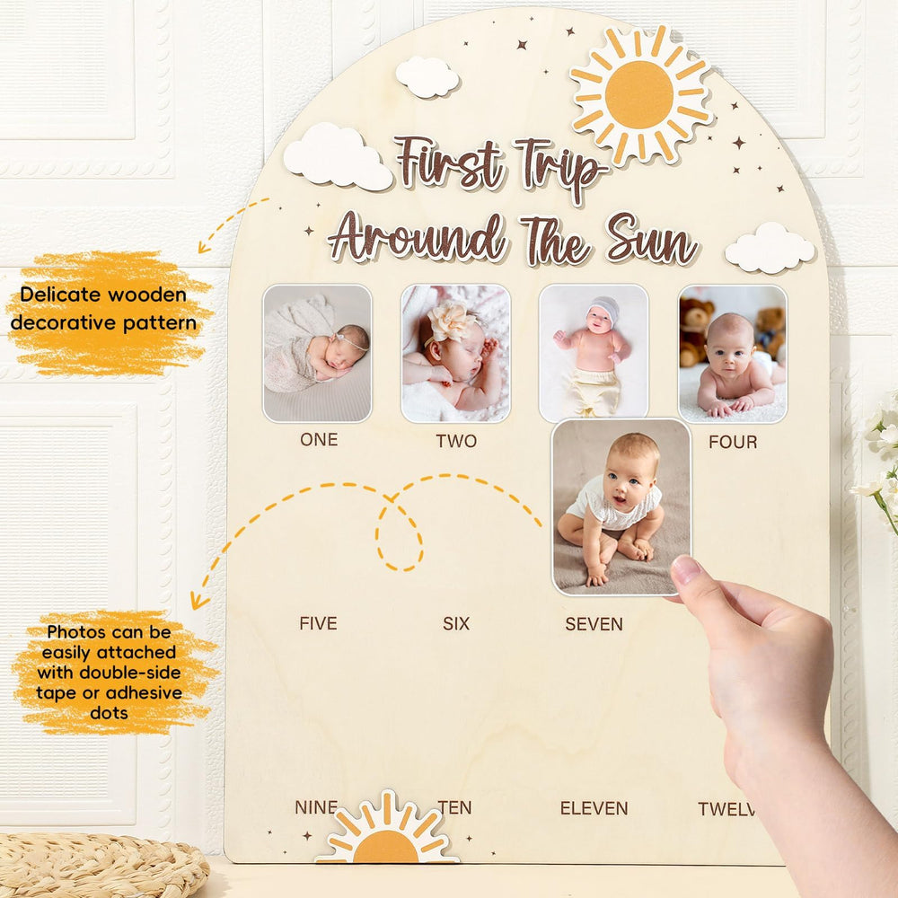 Naozinebi baby first year photo board makes a memorable birthday centerpiece.