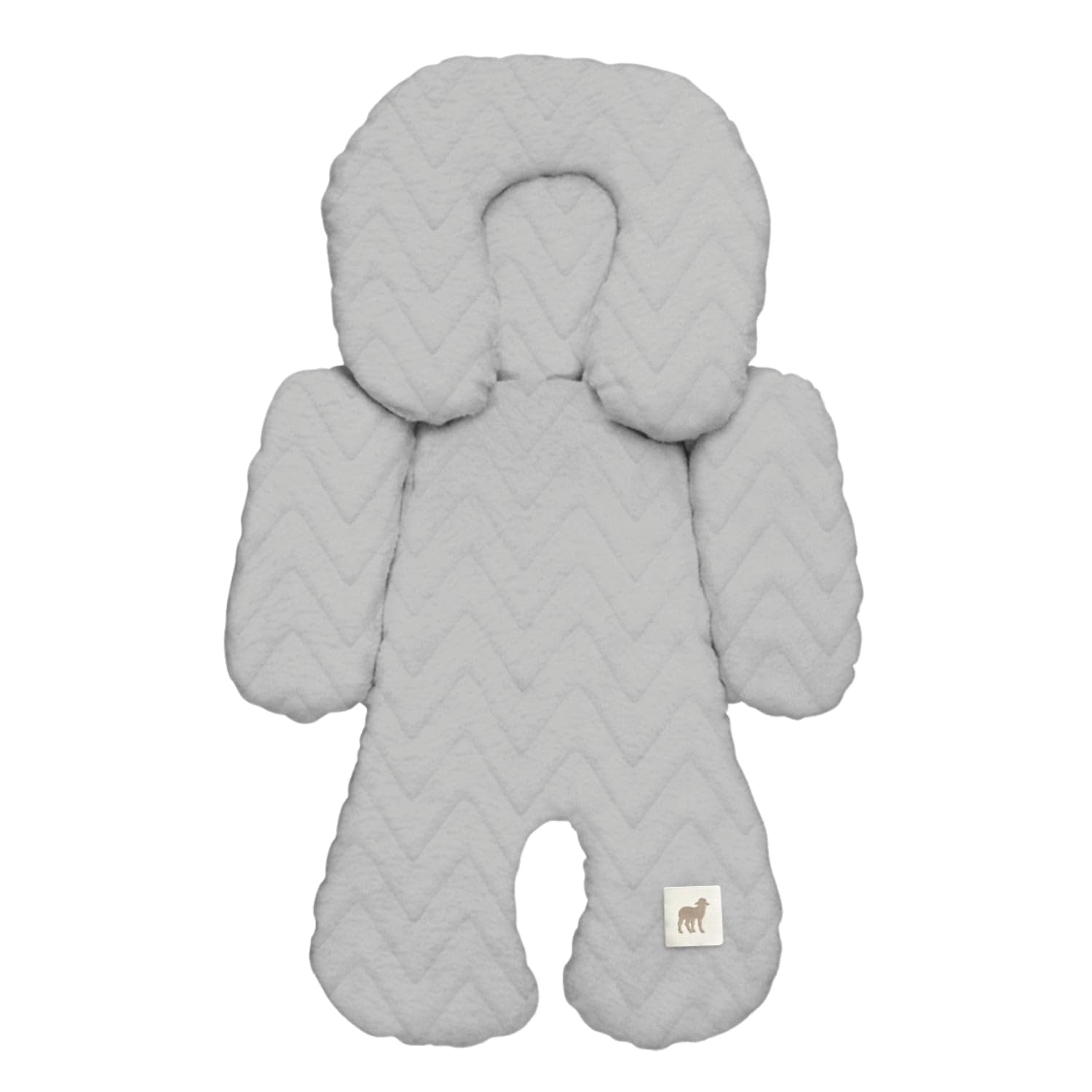 NAP baby car seat insert with head and body support in zigzag gray, keeps newborn comfortable and secure.