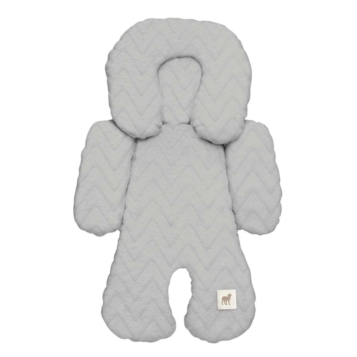 NAP baby car seat insert with head and body support in zigzag gray, keeps newborn comfortable and secure.