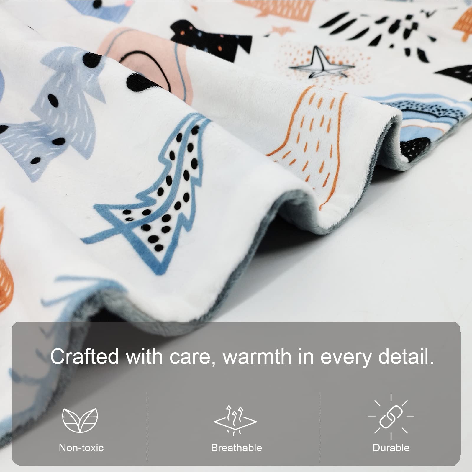 NapCure fox-printed baby blanket back dotted backing for soothing snuggles