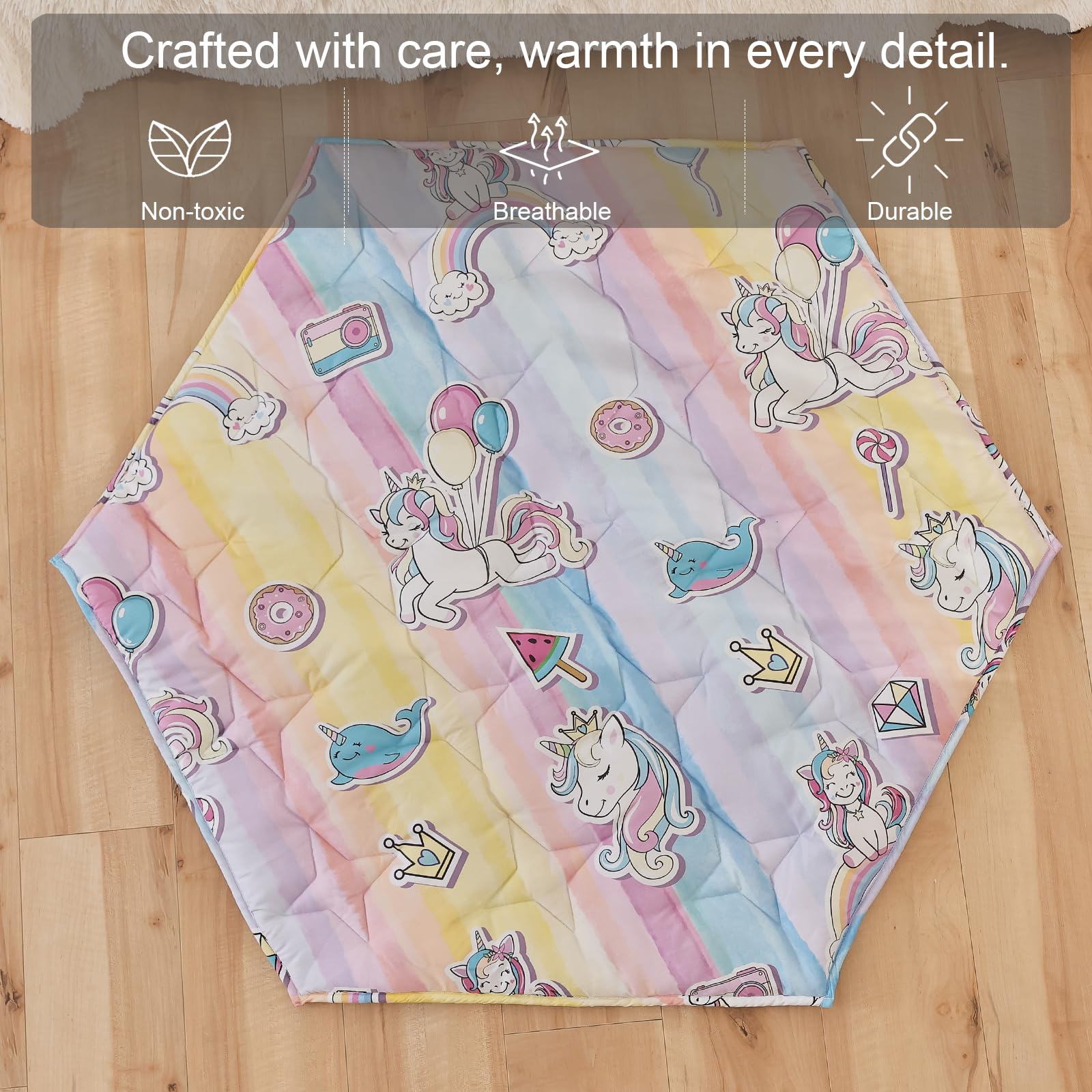 NapCure play mat shows non-slip backing, keeping it steady on floors.
