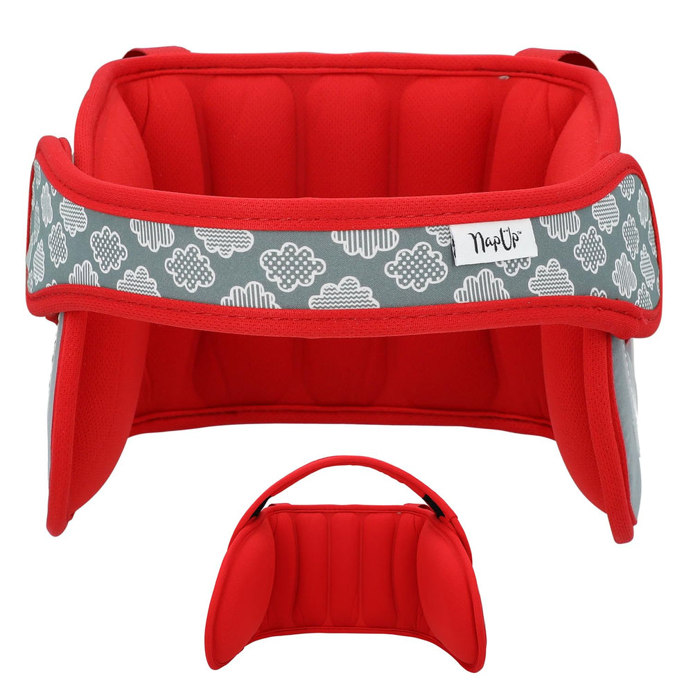 NapUp adjustable head support in car seat for steadier naps.