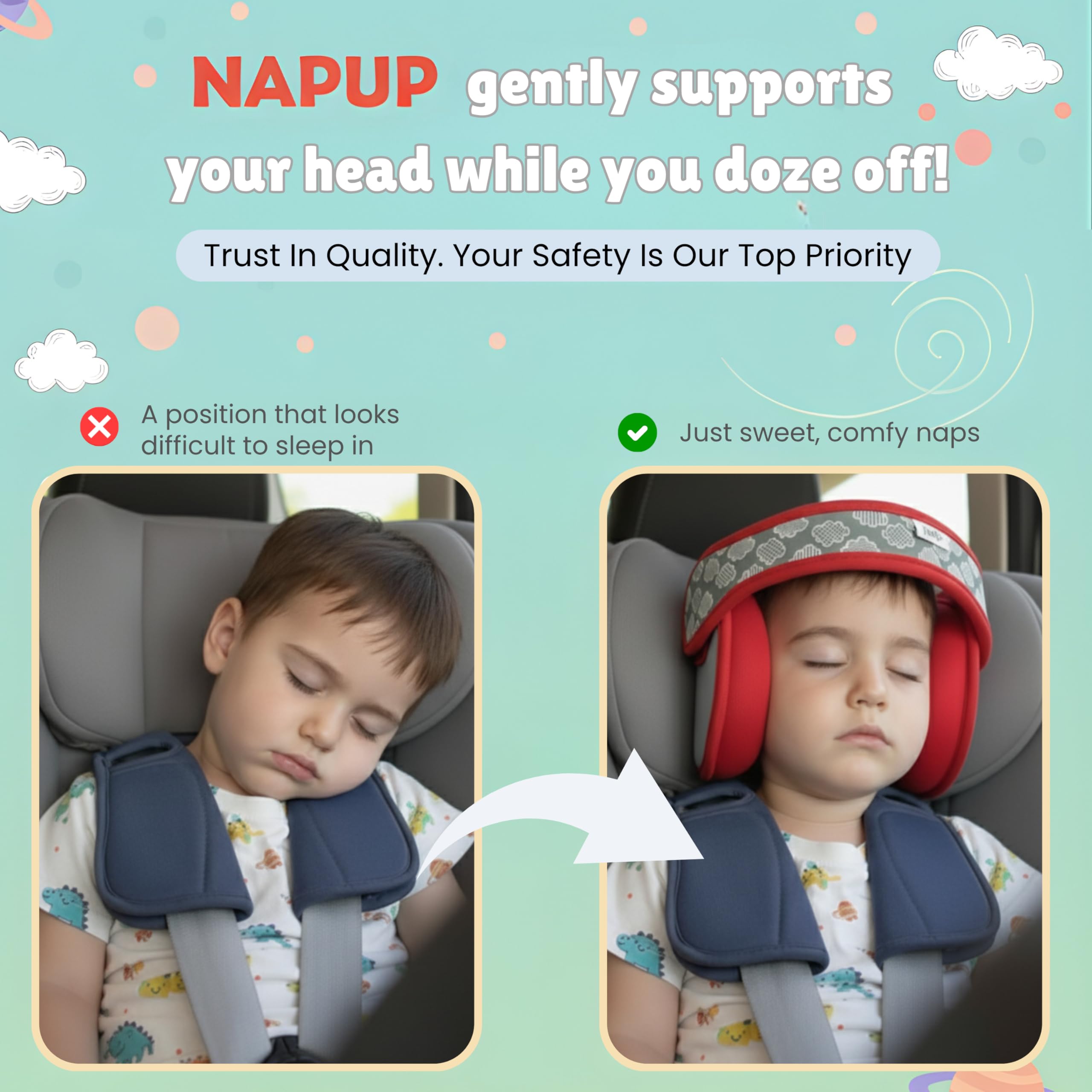 NapUp breathable cover and soft foam for all-day comfort.