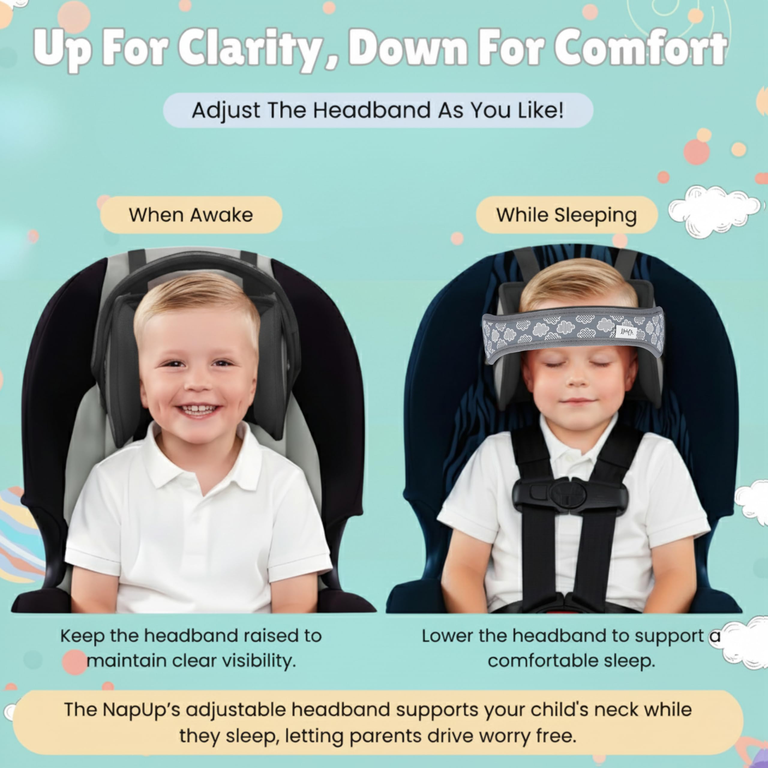 NapUp quick install for secure position in seconds during family trips.