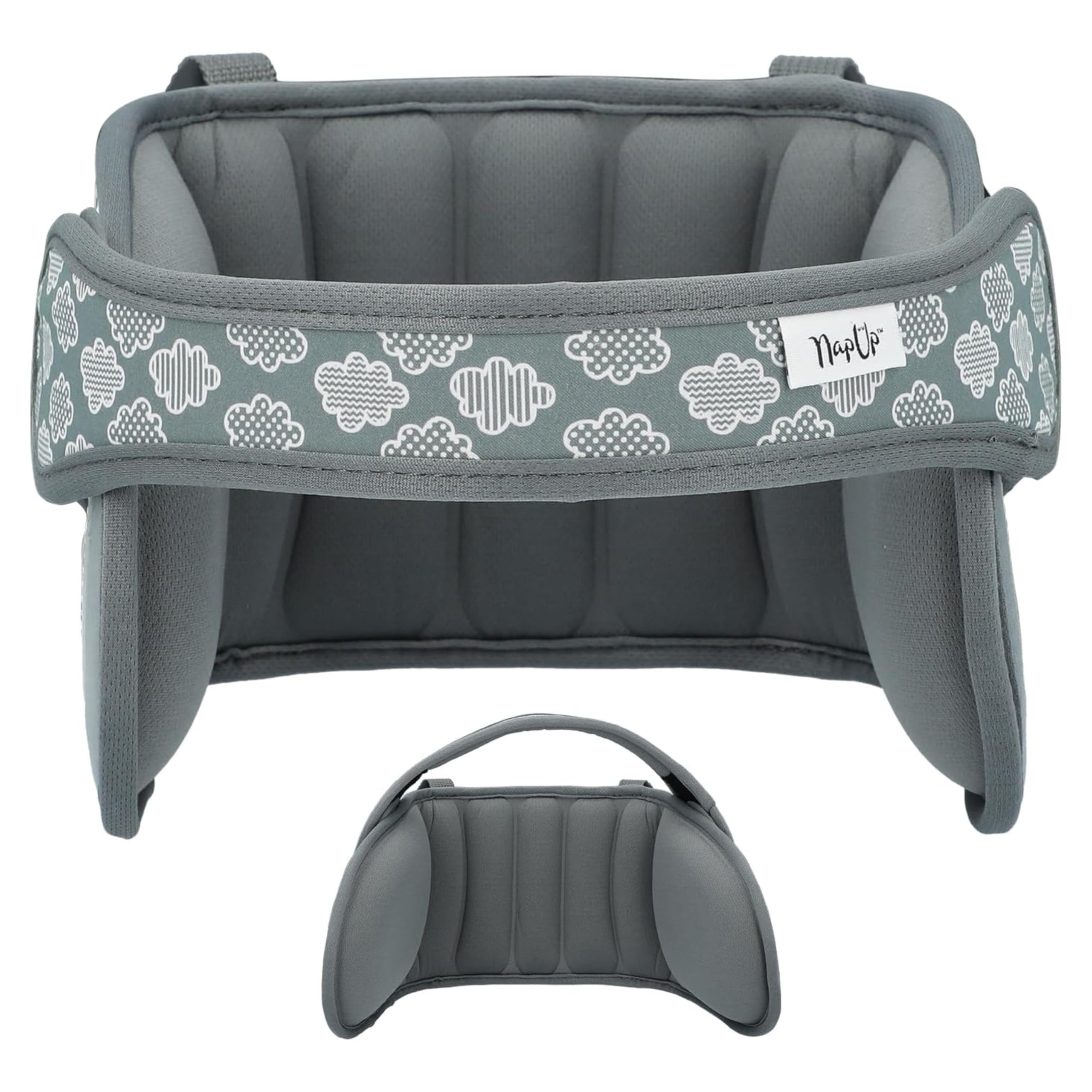 NapUp head support keeps little heads steady during car naps in a safe car seat.