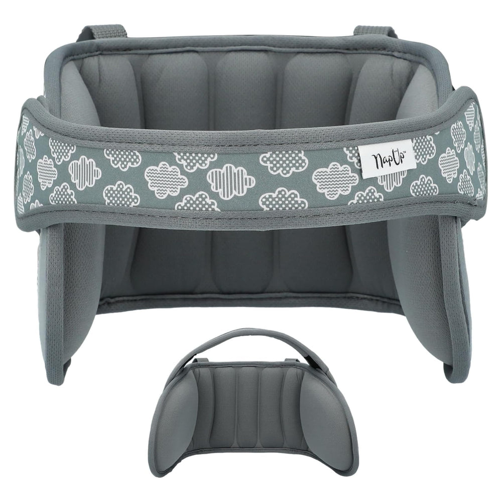 NapUp head support keeps little heads steady during car naps in a safe car seat.